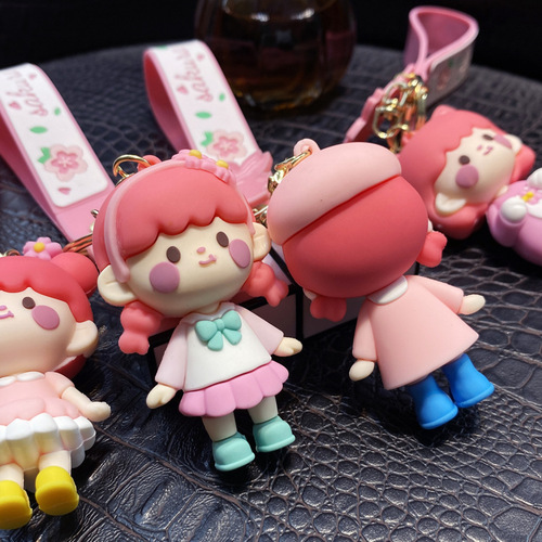 Creative cute pastel lovely girl keychain exquisite school bag car cute plush ornament keychain wholesale