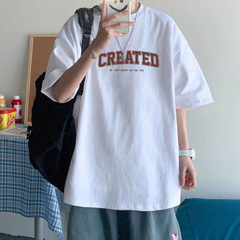純綿半袖tシャツ重ポンド男性tシャツ香港風潮牌大サイズゆるい丸首tシャツプリントシャツメーカーロット