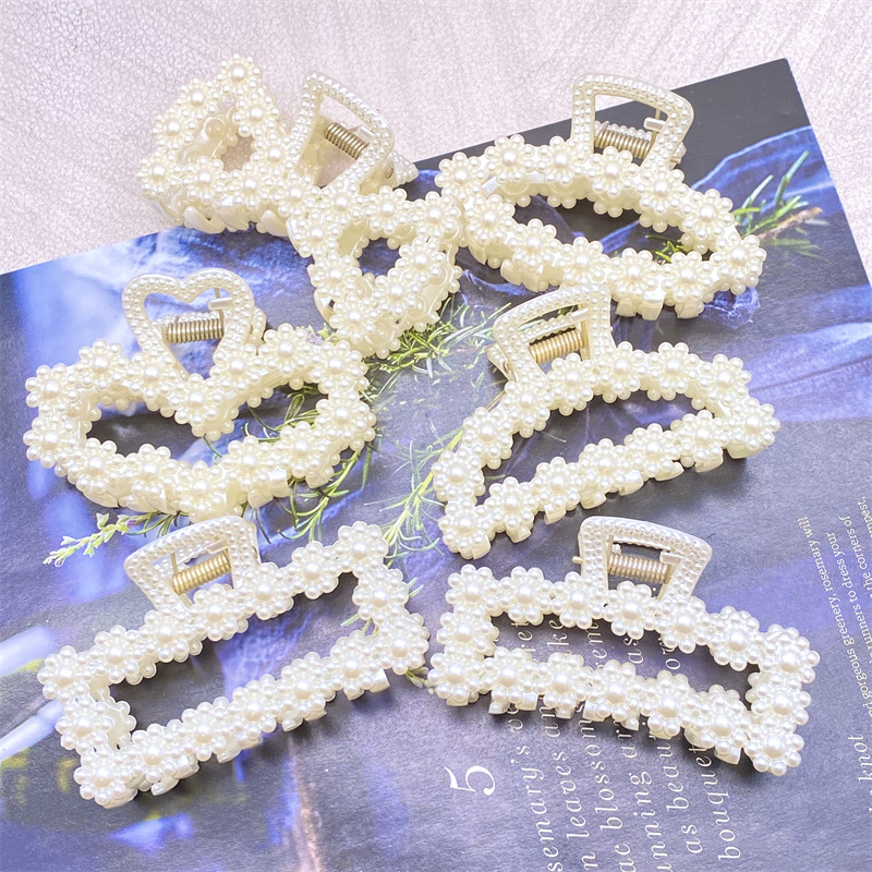 Estilo retro personalizado perla artificial horquilla verano simple placa horquilla mujeres encantadora chica accesorios para el cabello clip grande