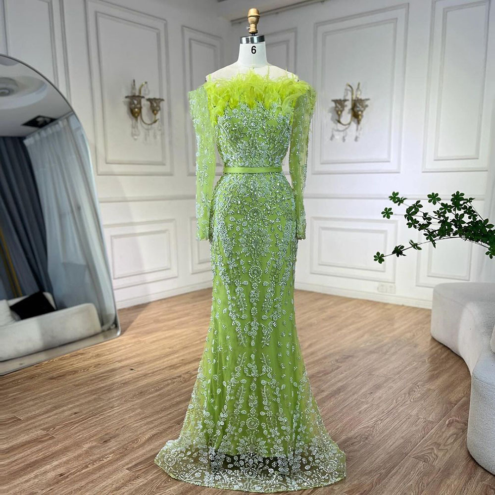 25 vestido de cola de pez de pluma de hombro negro de comercio exterior, vestido de noche de anfitrión de banquete de damas de lujo ligero y elegante