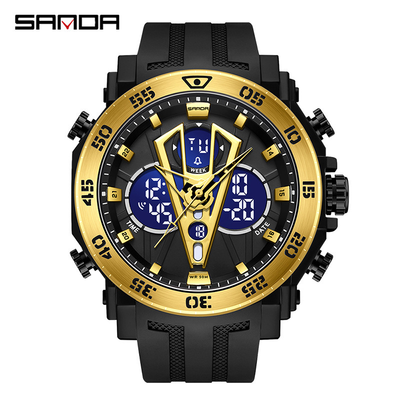 SANDA 6105 nueva venta caliente Moda juvenil reloj electrónico multifunción luminoso impermeable despertador