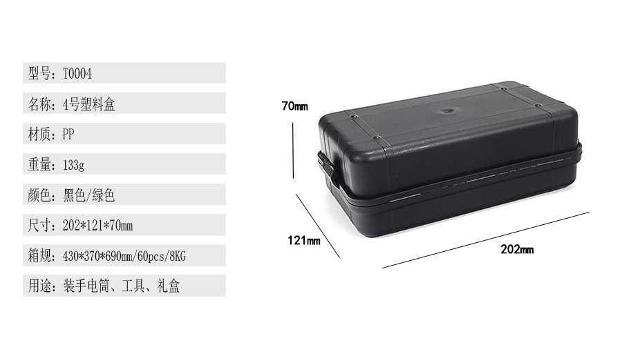 Caja de plástico brillante de Romén Caja de herramientas PP Caja de reparación de herramientas de empaque de almacenamiento de linterna Caja de regalo negro verde