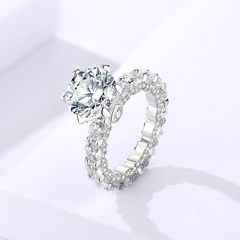Damila 4 quilates de seis garra moissanite anillo femenino s925 plata esterlina con incrustaciones de circón anillo de propuesta de alta calidad