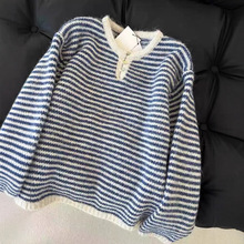 欧洲站高端2025冬季新款女装小香风条纹针织衫高级感穿搭上衣欧货