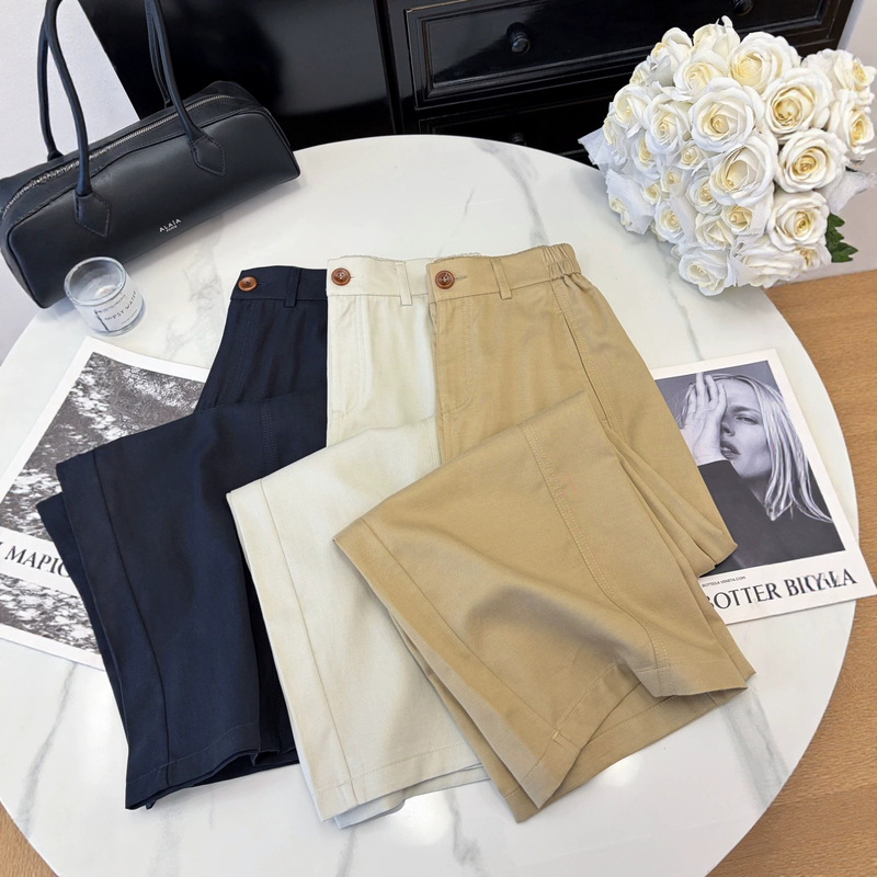 Lyocell Cotton Khaki Straight-Leg Casual Pants for Women 2026 New Style Petite Summer High-Waisted Loose Slimming Cropped Pants Lyocell Cotton Khaki Straight-Leg Casual Pants for Women 2026 New Style Petite Summer High-Waisted Loose Slimming Cropped Pants