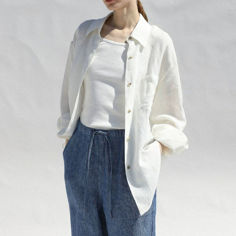Baoji Spring Old Money Style Pure Linen Shirt Women's Loose Shirt Jacket Fashionable Commuting Casual Linen Top Baoji Spring Old Money Style Pure Linen Shirt Women's Loose Shirt Jacket Fashionable Commuting Casual Linen Top