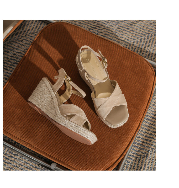 Sandal cao gót nữ hở mũi đế xuồng gót cao 9 cm, quai ngang đan dây thừng — Xanh lá cây nhạtcolor chi tiết 20