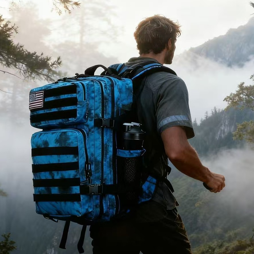 45L Camouflage Bag Large Capacity Backpack Outdoor Velcro Wear-Resistant Waterproof Hiking Tactical Backpack Lightweight Cycling