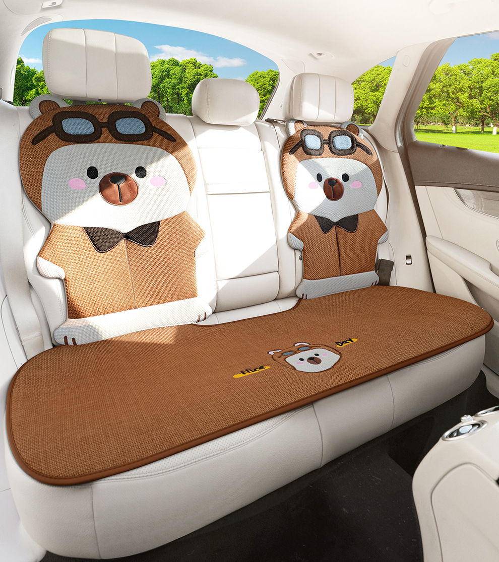 Four Seasons Universal Linen Three-Dimensional Cartoon Flying Bear Car Cushion Cute Internet Celebrity Linen Car Cushion Multi-Piece Set