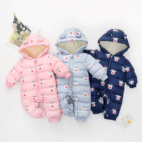 Baby one-piece down jacket, newborn baby suit, gender-neutral baby outerwear for outings, additional lining and thick crawling suit