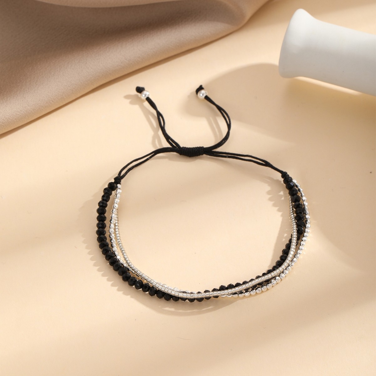 Japonés importado antiguo cuentas redondas moda simple negro más plata ágata piedra regalo amigo pulsera 2022 nuevo producto