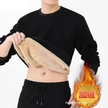 清仓捡漏秋冬季加绒加厚卫衣男士羊羔绒圆领黑色打底宽松保暖内衣