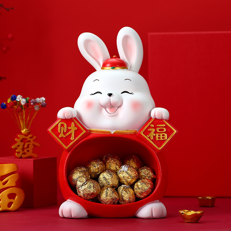 进门玄关收纳托盘兔子存钱罐卡通客厅卧室房间桌面装饰品树脂摆件