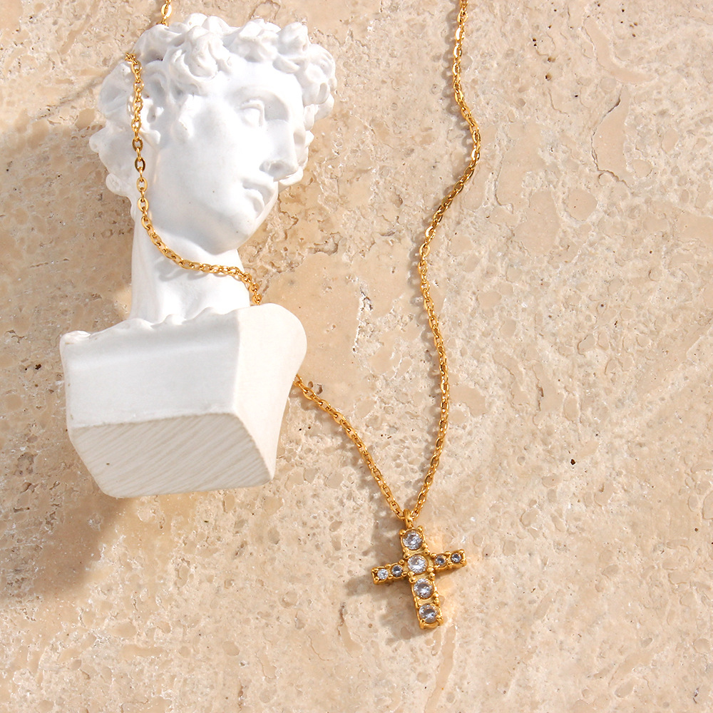 Fashion Cross Stainless Steel Necklace Plating Inlay Zircon Stainless Steel Necklaces