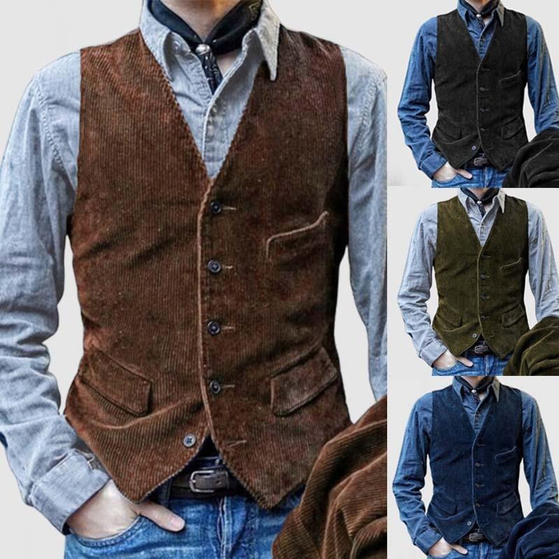Mens Vests Men's Workwear American Retro Waistcoat Corduroy Vest Casual Outerwear British Style Top