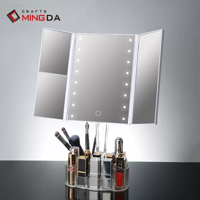 源头工厂跨境led化妆镜子定制带灯桌面台式宫格收纳梳妆补光镜