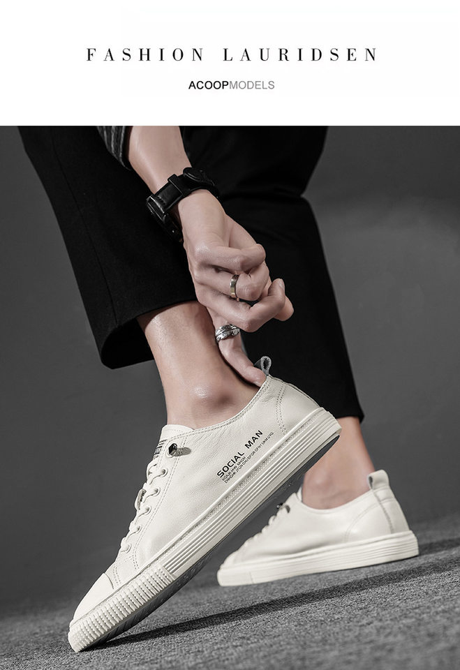 Giày sneaker nam da thật thoáng khí, đế bệt cổ thấp, dây buộc phía trước — s1931 màu trắng, s1931 đen chi tiết 11