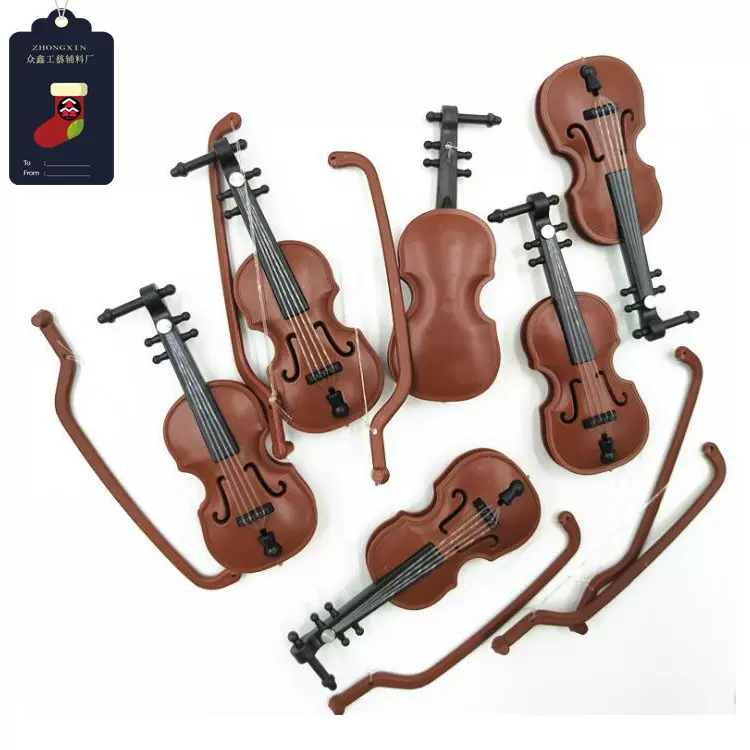 厂供圣诞乐器木纹小提琴 3.2*8.5CM  圣诞节日配件小挂饰玩偶配饰