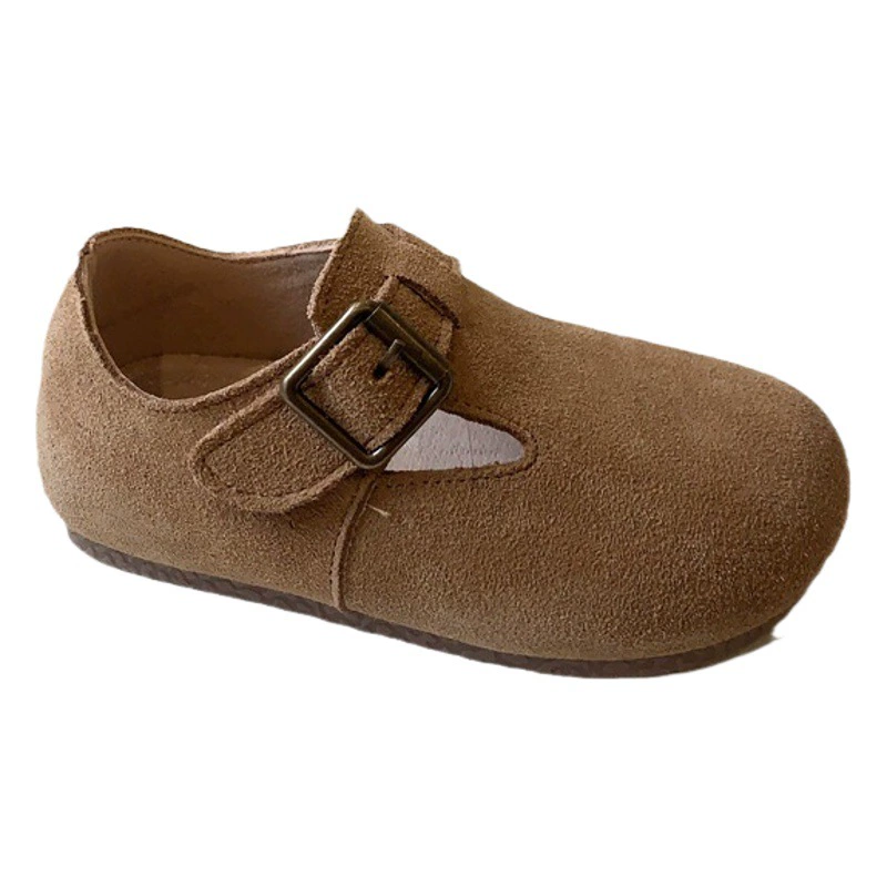 Детская обувь из матовой кожи в корейском стиле, осень 2025 года, для девочек и мальчиков, детские ботинки в стиле Birkenstock, модные повседневные туфли для мальчиков.