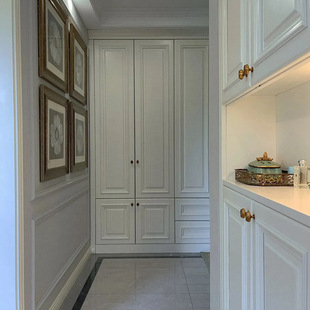 French-Style Minimalist Wardrobe for Home and Commercial Use with Glass Doors, Suitable for Living Room, Kitchen, and Bedroom, Multi-Layer Solid Wood Wall Panel, Fully Customized for the Whole House