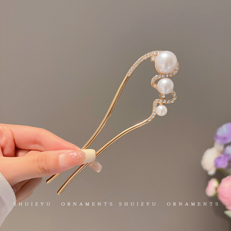 Plato de flores, dispositivo de cabello en forma de U, pinza de cabello para mujeres 2025, nuevo pinza de cabello de alta gama, nuevo estilo chino, pinza de cabello antiguo, tocado antiguo