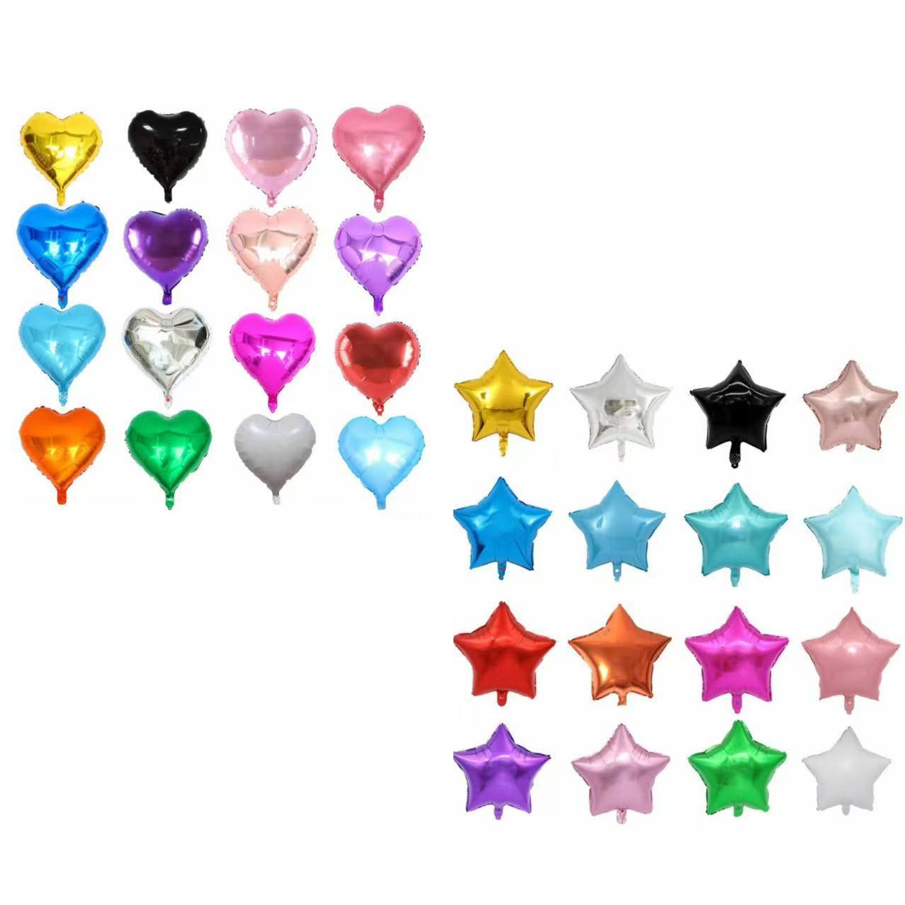 18inch Light-Up Heart-Shaped, Five-Pointed Star Aluminum Foil Balloons for Birthday Party Venue Decoration