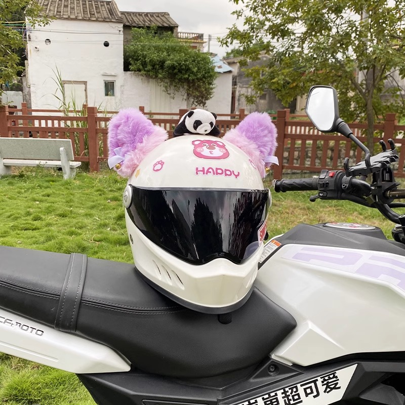 Personalized Creative Cute Pink Purple Thick Fleece Cat Ear Helmet Decoration Motorcycle Electric Vehicle Helmet Accessories Detachable