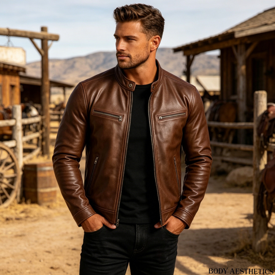 Cross-border Amazon motorcycle PU leather jacket with stand-up collar, slim-fit punk aviator jacket, European and American foreign trade men's clothing