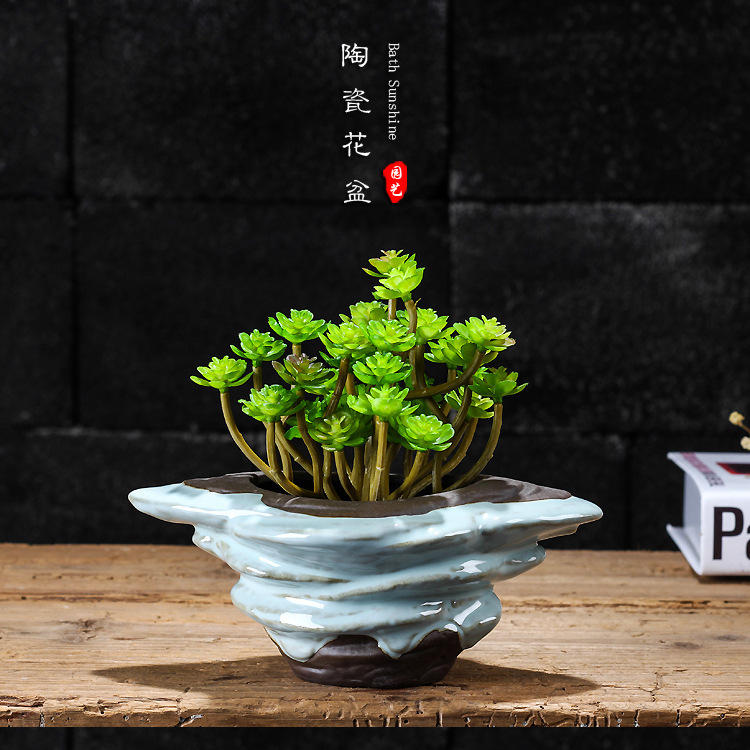 创意家用植物盆栽家居陶瓷哥窑小花盆室内种植多肉发财树文竹盆景|undefined