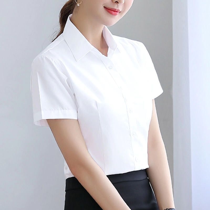 Dress White Shirt Women's Long Short-sleeved Commuter Korean Style White Collar Business Wear Shirt All-match Work Clothes Base Shirt Dress White Shirt Women's Long Short-sleeved Commuter Korean Style White Collar Business Wear Shirt All-match Work Clothes Base Shirt