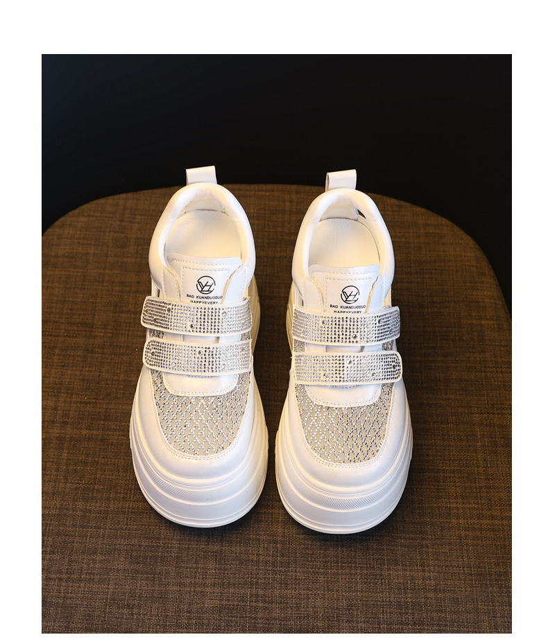 Giày sneaker nữ đế dày tăng chiều cao, phối rhinestone rỗng thoáng khí, form chunky — màu trắng chi tiết 13