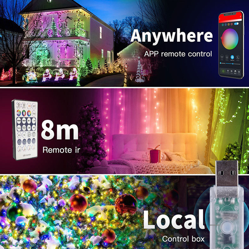 Usb5v LED color mágico cuero cadena luz App control música Navidad impermeable RGB al aire libre hadas cadena luz cubierta