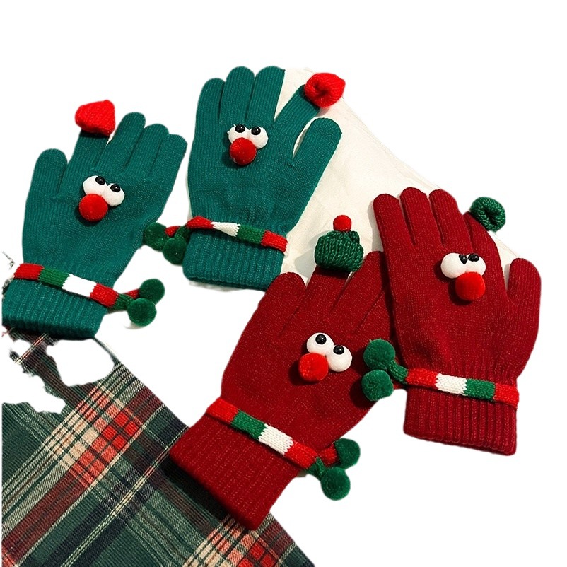 새해 크리스마스 레드 핑거리스 장갑 여성 겨울 학생 귀여운 눈 커플 두꺼워진 사이클링 따뜻한 터치 스크린