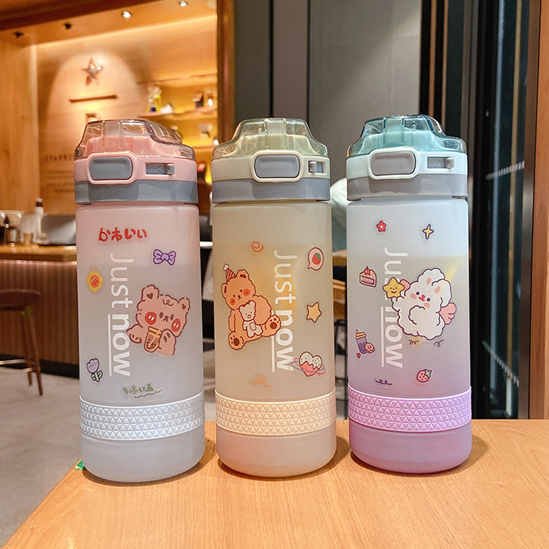 高颜値グラデーションコップ女子夏ins風学生プラスチック転倒防止大容量フロスト携帯ストローコップ|undefined