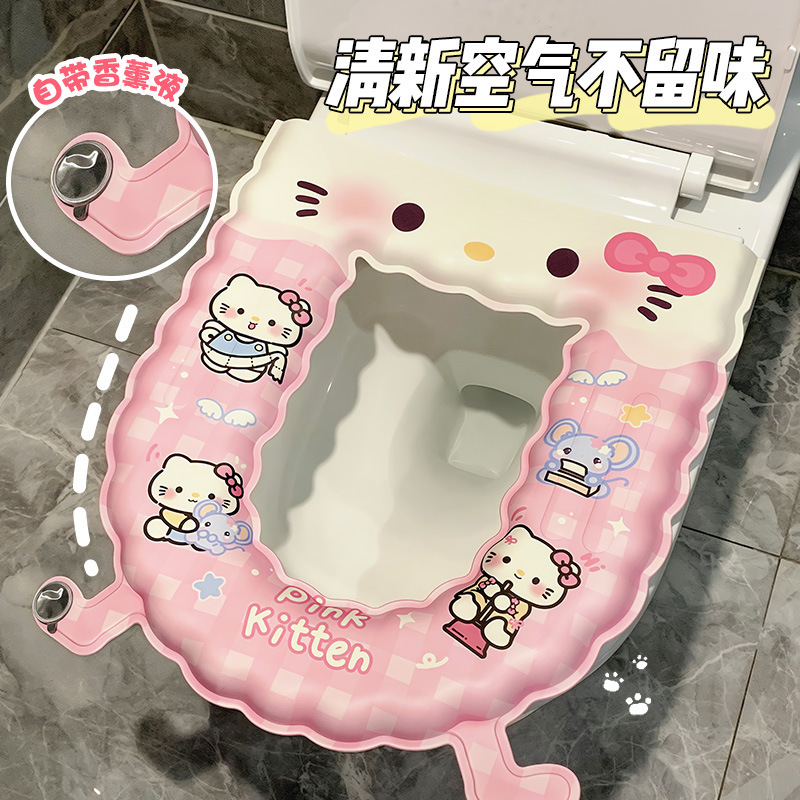 漫画香薫トイレマット家庭用トイレ粘着式防水トイレ座布団四季通用厚いトイレシール|undefined