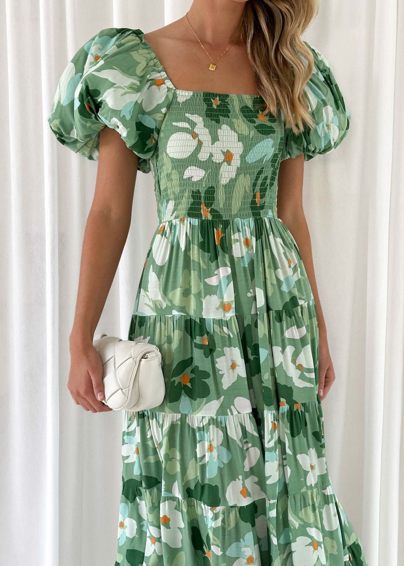 301g Weight Maxi Long Dress Dress Length Type Short Sleeve Sleeve Length Regular Dress Dresses Type Puff Sleeve Sleeve Type Polyester Fabric Type Mid Waist Waist Line Travel, Daily Occasion Boat Neck Neckline Regular Fit Fit Type Flower Pattern Summer, Spring Season Women's Gender Elegant, Classic Style Style Wholesale Women's Elegant Classic Style Flower Travel Daily Boat Neck Short Sleeve Regular Dress 30