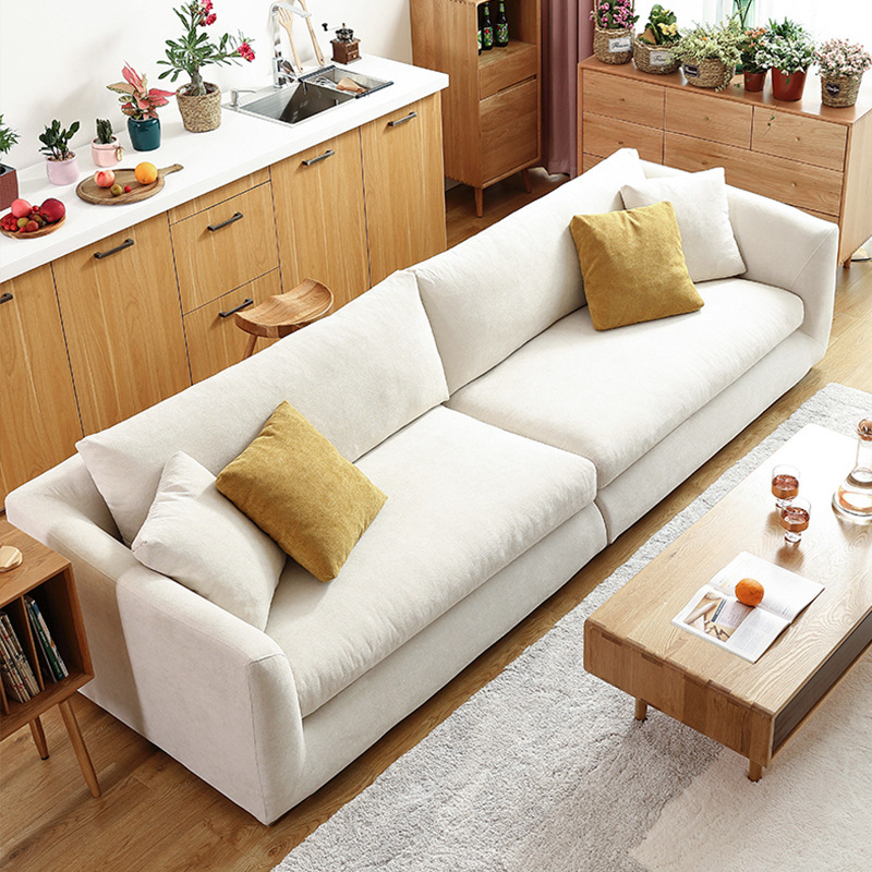 网红米色奶油风沙发布艺家用客厅小户型三人位直排日式简约原木