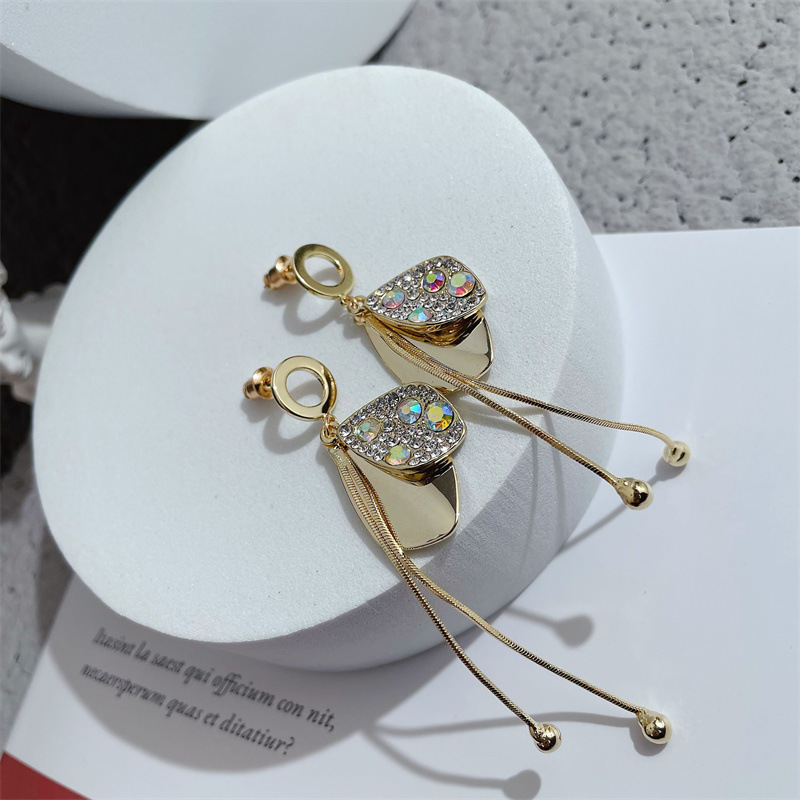 Fashion New Water Drop Zircon Color Metal Tassel Earrings display picture 3