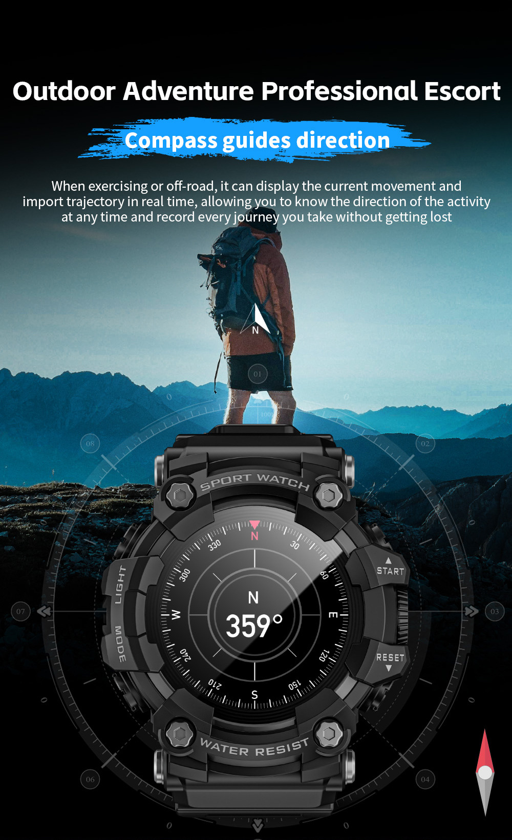 LOKMAT foreign trade outdoor sports smartwatch ATTACK GT Bluetooth Call Compass Flashlight Music undefined