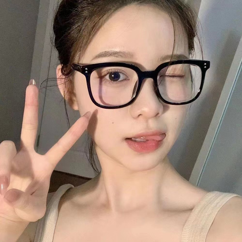 韩版直播爆款黑框自带腮红眼镜女方框显瘦大框眼镜框近视眼镜架