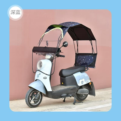 Foldable Electric Vehicle Sunshade Umbrella, Rainproof Canopy for Electric Bikes, Sun Protection, Widened, Universal, Retractable Type (Elektromobil üçün ön şüşə çətiri (günlük)) - dark-blue-full-folding-box-model-white