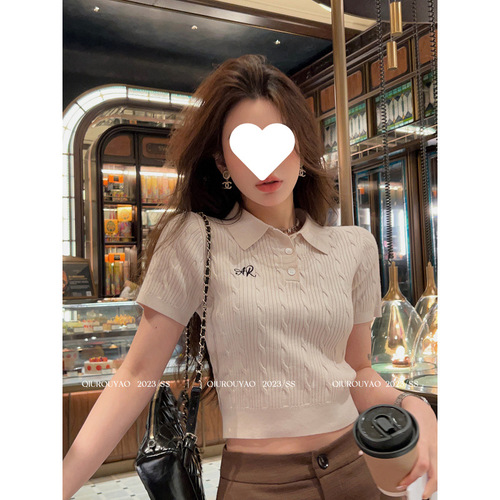 2025 summer new hot girl polo-neck sweater, women's niche design, short-sleeved T-shirt, casual temperament