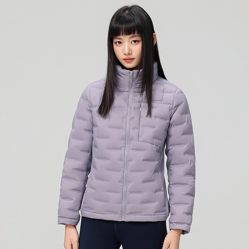 2025 nueva chaqueta de pluma de cuello vertical para mujeres invierno 90 vello a prueba de viento caliente delgado y ligero abrigo de pluma para hombres