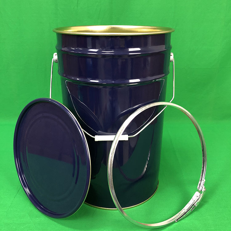 27升带箍密封铁桶27L硅胶桶化工桶外涂蓝内涂金27kg油漆桶