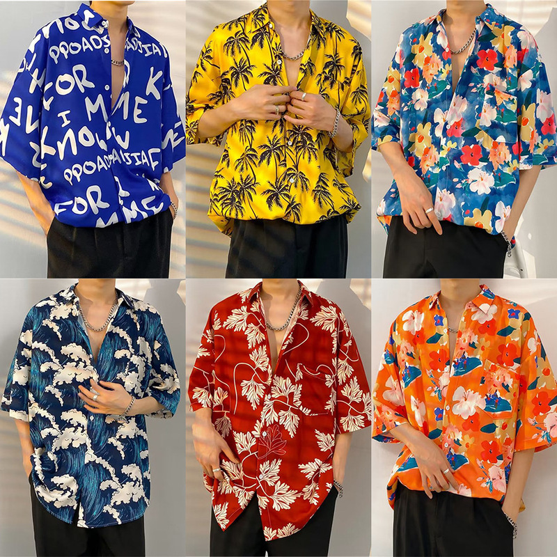 Hong Kong style retro vintage floral shirt short sleeve Sanya Hawaiian style design sense Ruan handsome loose shirt for men and women