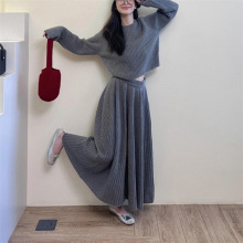 韩系设级感针织毛衣套装女秋季2025新款宽松慵懒风上衣半裙两件套