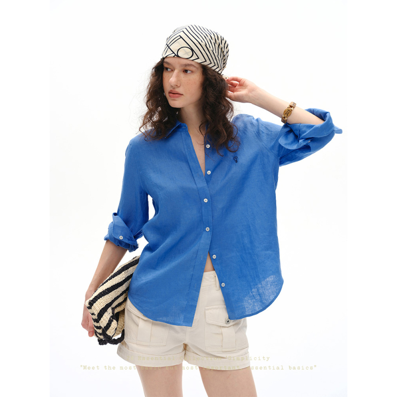 Huaipaozi 100% Linen Embroidered Shirt for Women, Long Sleeve, Loose Fit, Turn-Down Collar, Commuter Sun Protection Shirt, Summer Top Huaipaozi 100% Linen Embroidered Shirt for Women, Long Sleeve, Loose Fit, Turn-Down Collar, Commuter Sun Protection Shirt, Summer Top