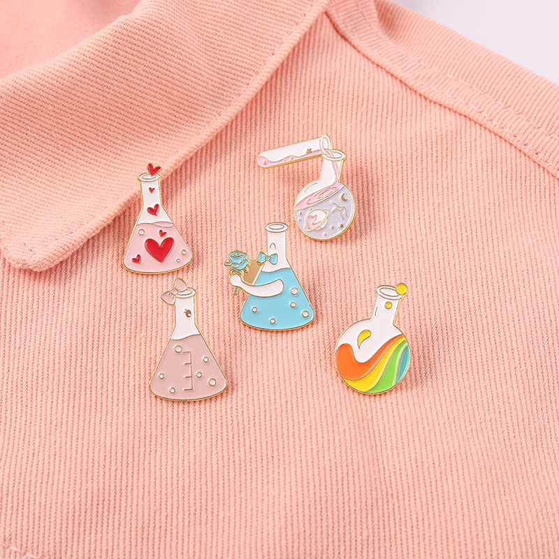 New Creative Cartoon Chemical Equipment Love Rainbow Test Tube Bottle Series Shape Dripping Brooch Bag Badge display picture 12