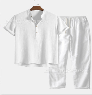 Herrenbekleidung: Lässiges Hemd und Hose im 3D-Druck-Stil, Kurzarm, modisches Set für Frühling und Sommer_voghion.com