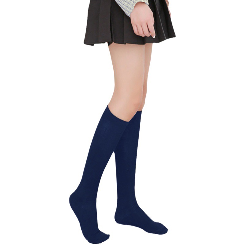 Cross-border summer three-bar mid-tube socks ladies black cotton knee-high socks striped socks European and American performance socks calf socks JK